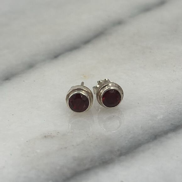 Handmade sterling silver Red Rudy stud earrings - Picture 4 of 5